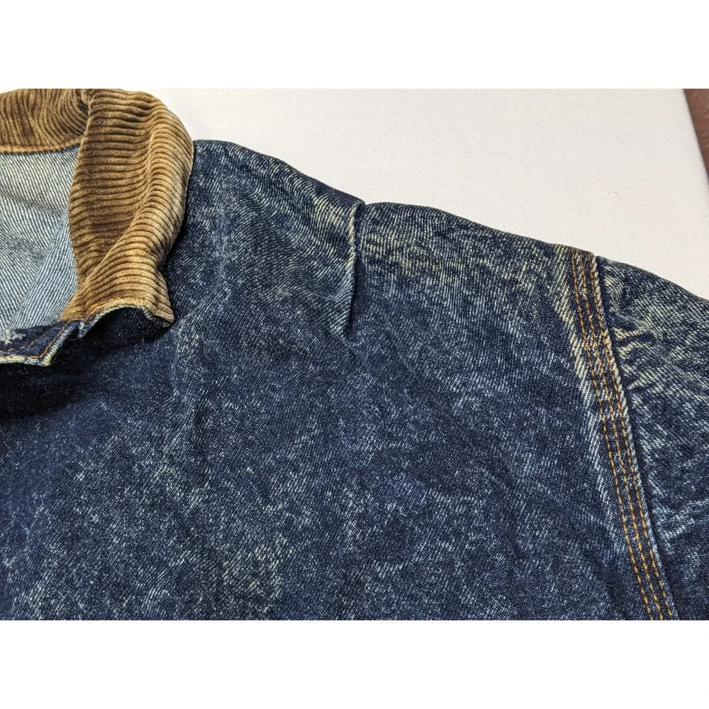 Vintage Levis Acid Wash Denim Trucker Jacket Corduroy Collar USA XL 75073-0227 - Picture 15 of 16